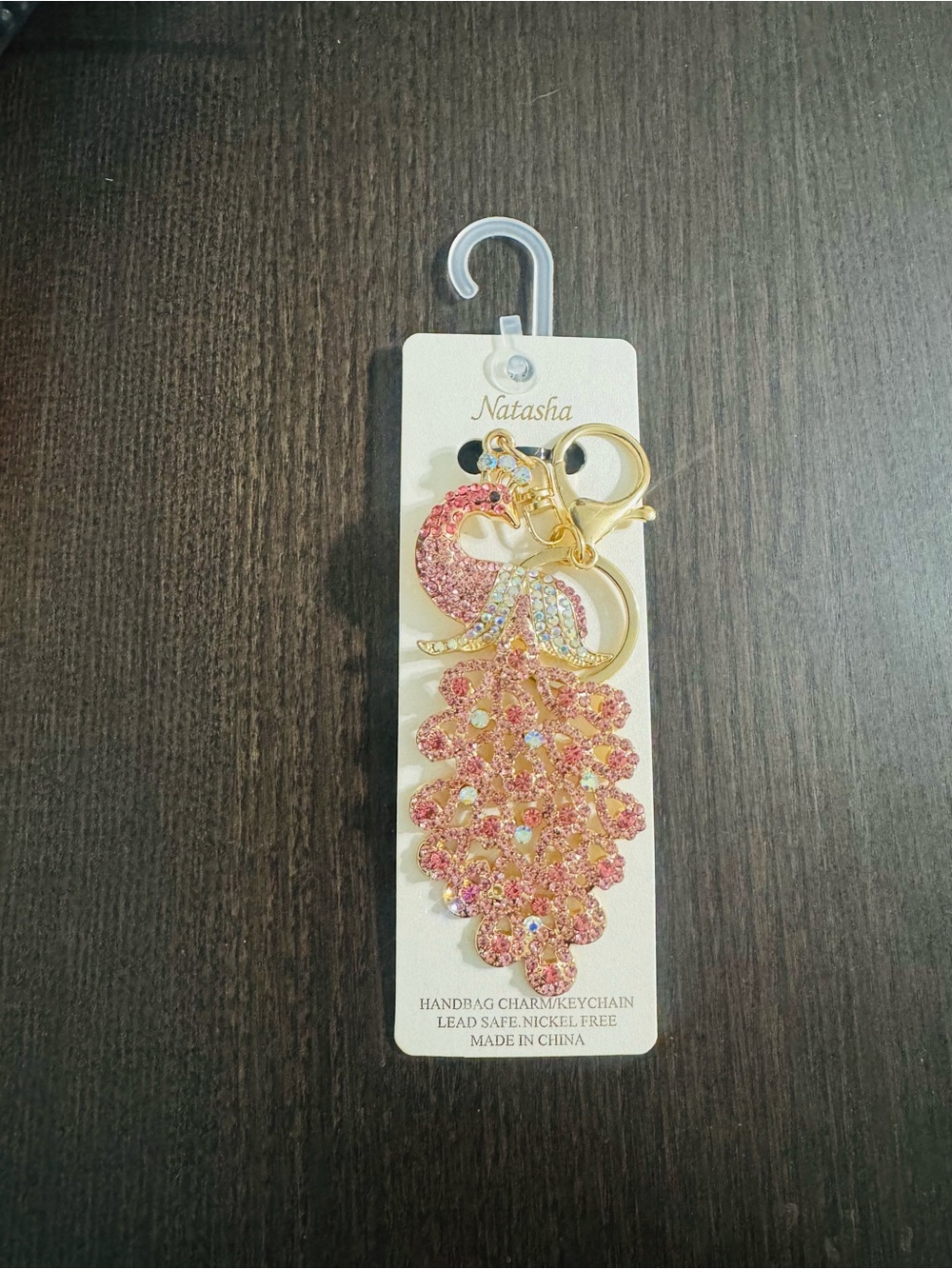 Natasha Pink Crystal Peacock Bag Charm